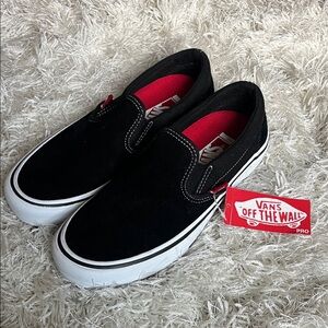 Vans Men's Black and Red Slip-On PRO